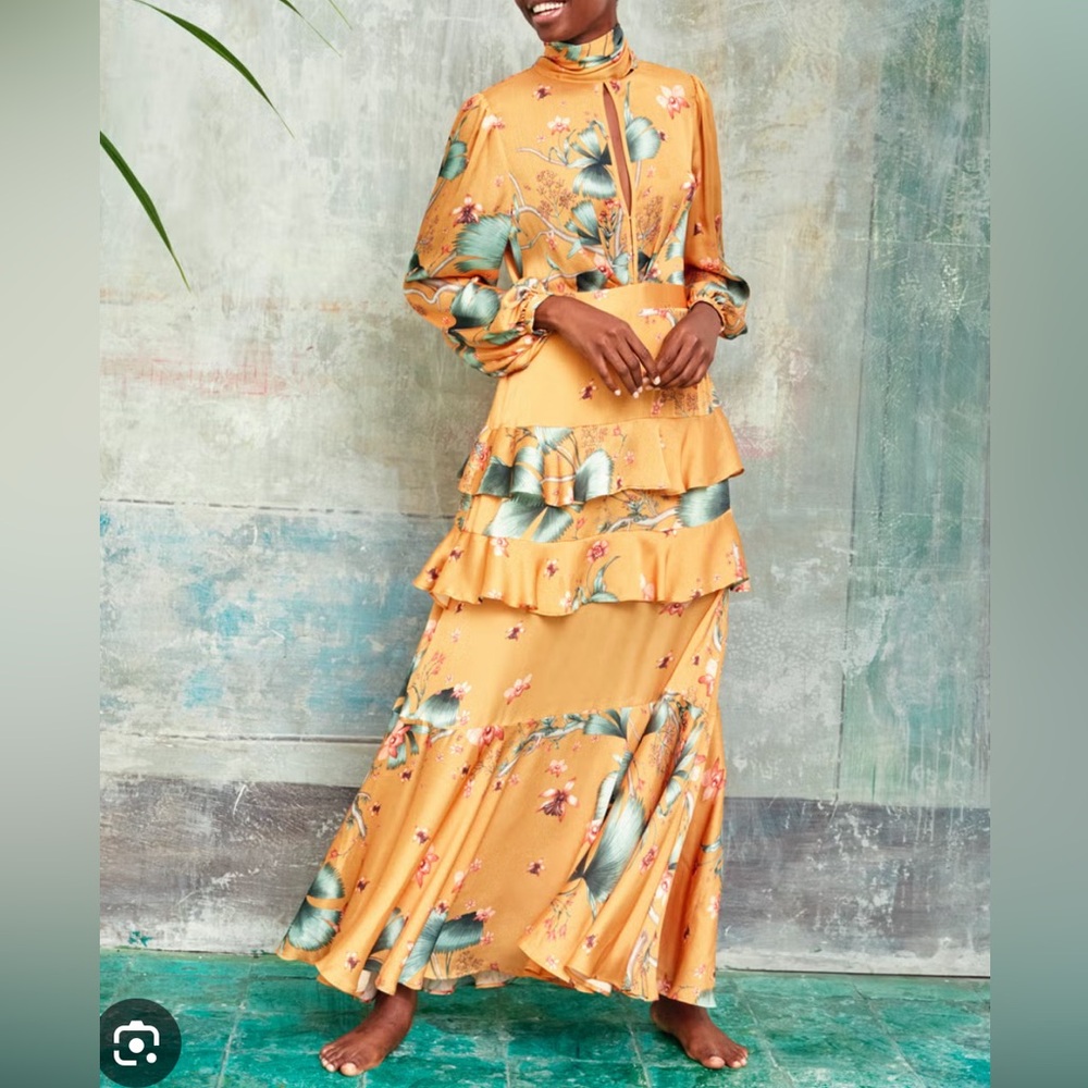 Johanna Ortiz Vibrant Yellow Floral Dress
